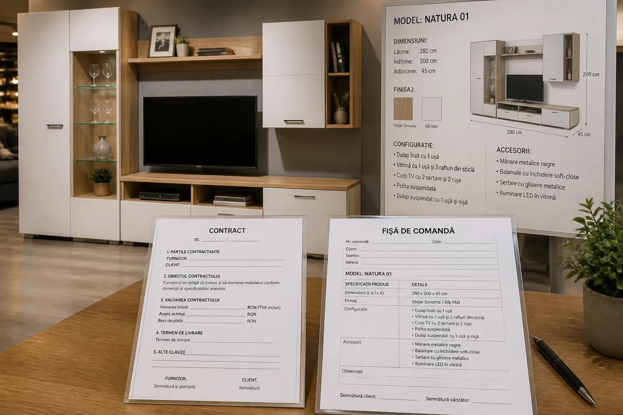 comparația dintre mobilierul expus și produsul comandat
