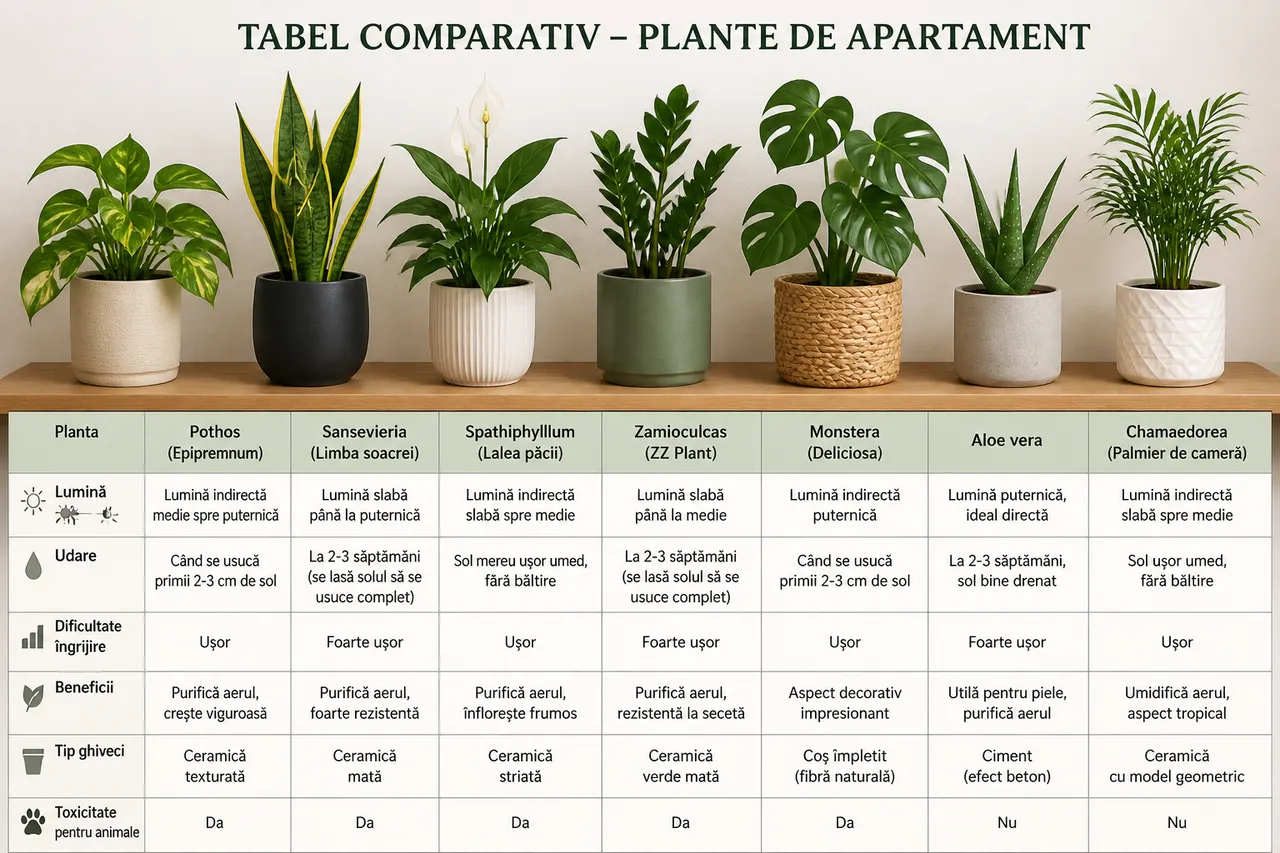 comparatie plante apartament ingrijire lumina