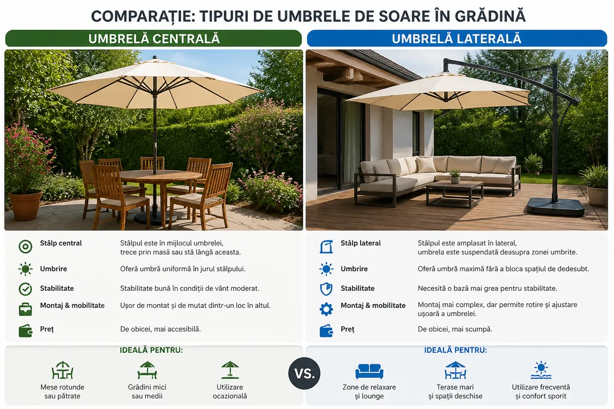 tipuri umbrele soare gradina comparatie