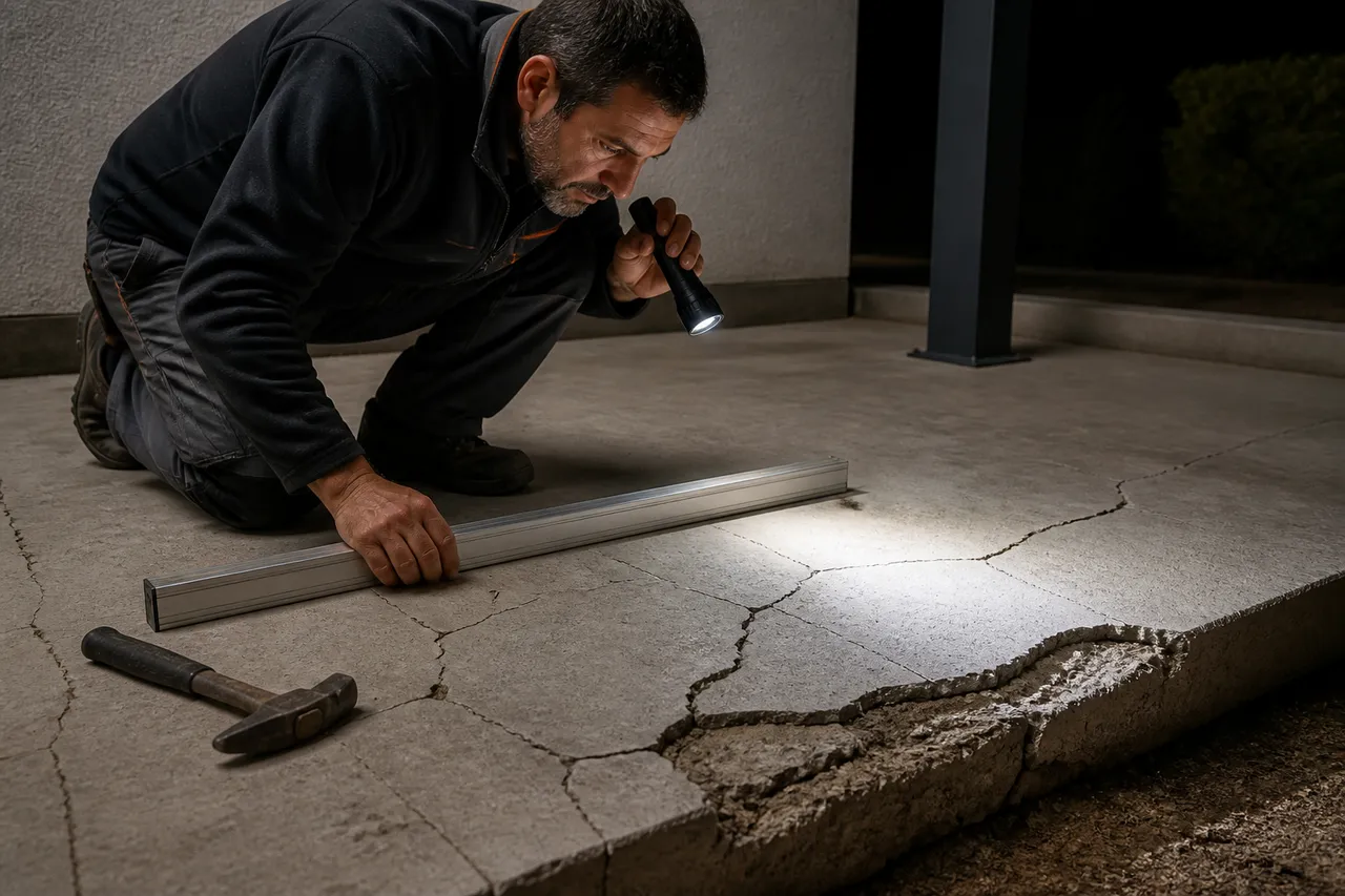 verificarea plăcii de beton înainte de montarea pardoselii pentru terasă